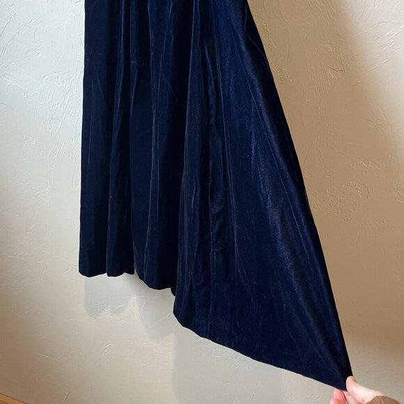 Vintage Velvet Blue Prom Event Evening Wedding Fancy Handmade Drop Waist Ruffle - Picture 4 of 7